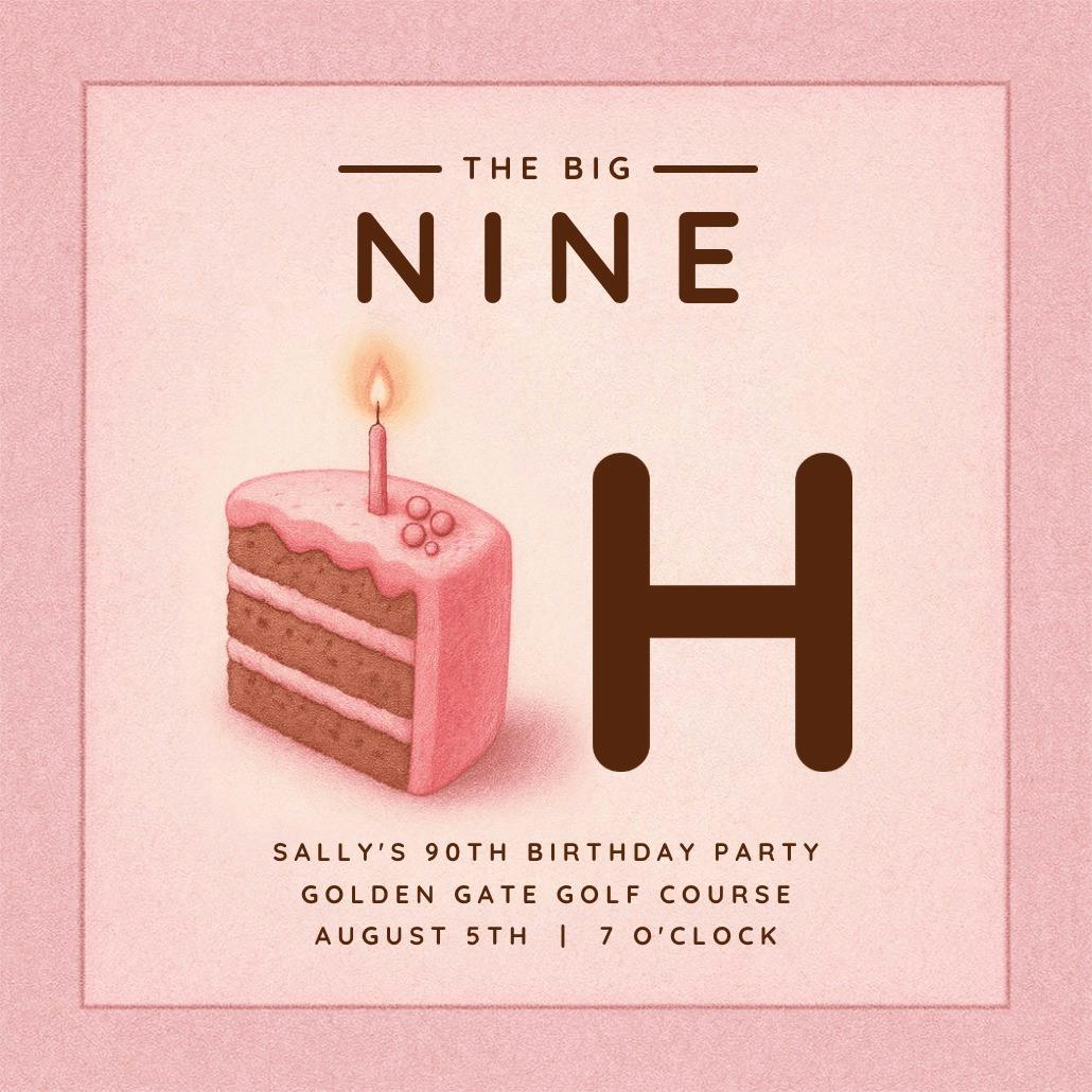90 cake slice - invitación de cumpleaños