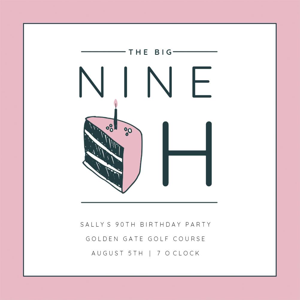 90 cake slice -  invitación de cumpleaños