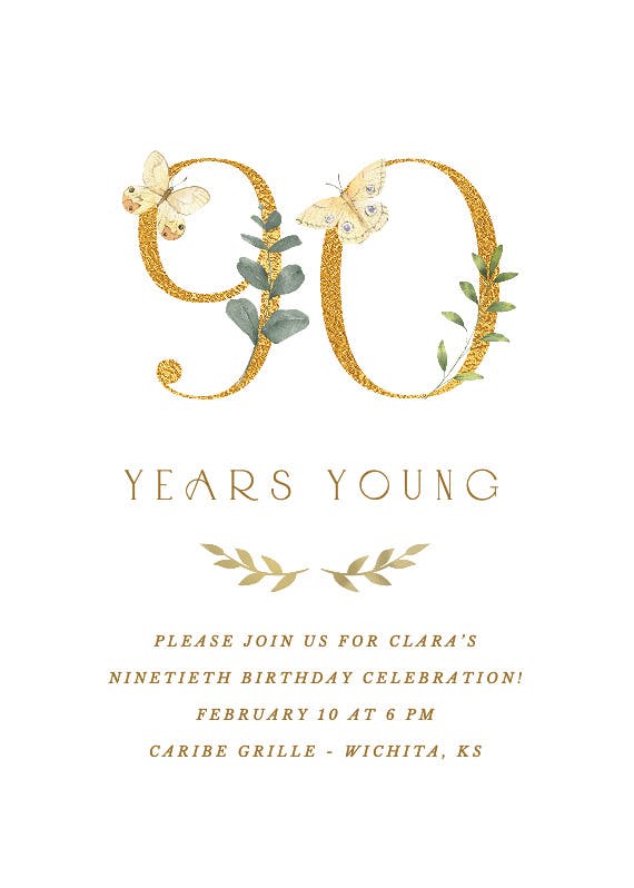 90 years young -  invitación de cumpleaños