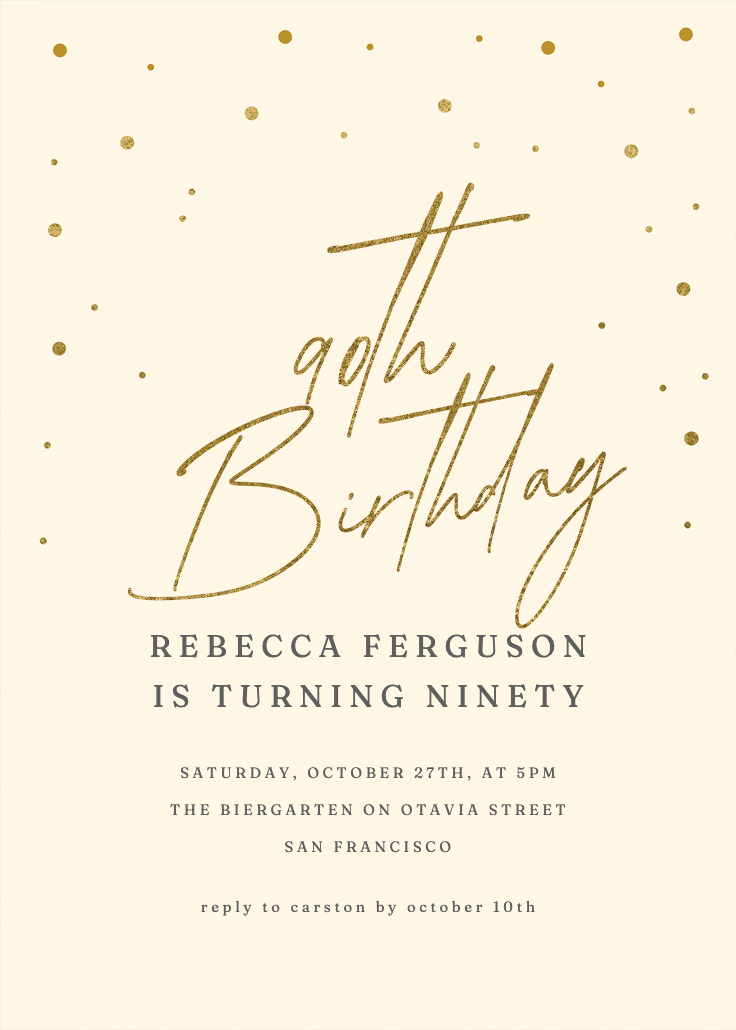 90th golden flakes - invitación de cumpleaños