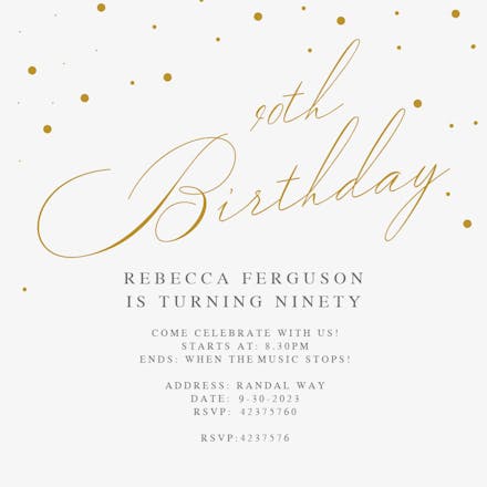 90Th Golden Flakes - Birthday Invitation Template (Free) | Greetings Island