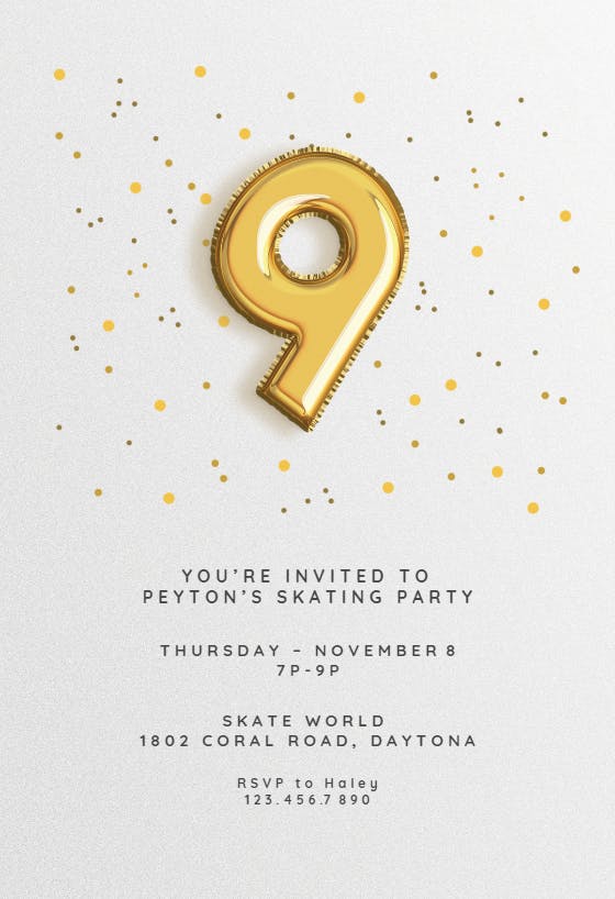 9th birthday balloons - birthday invitation