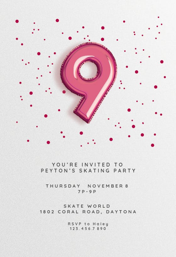 9th birthday balloons -  invitación de cumpleaños