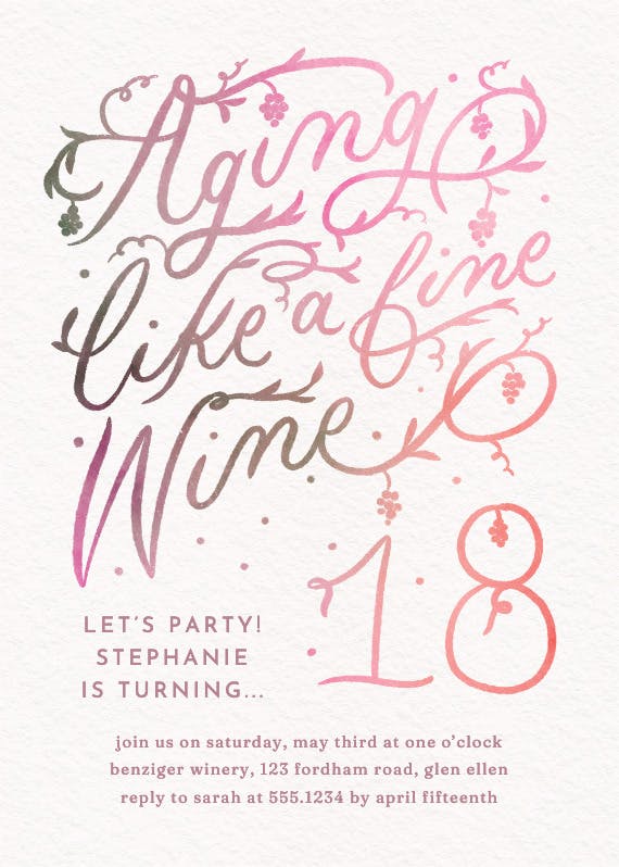Aging well hand lettered 18 - birthday invitation