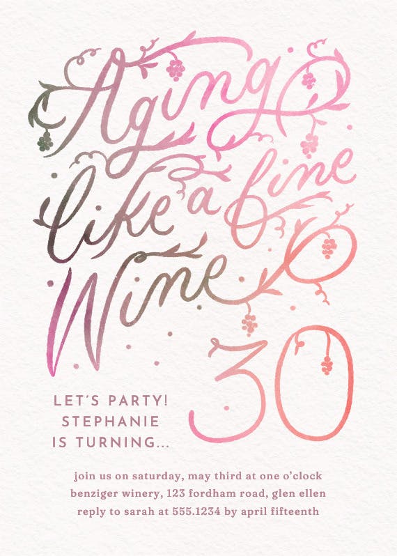 Aging well hand lettered 30 - birthday invitation
