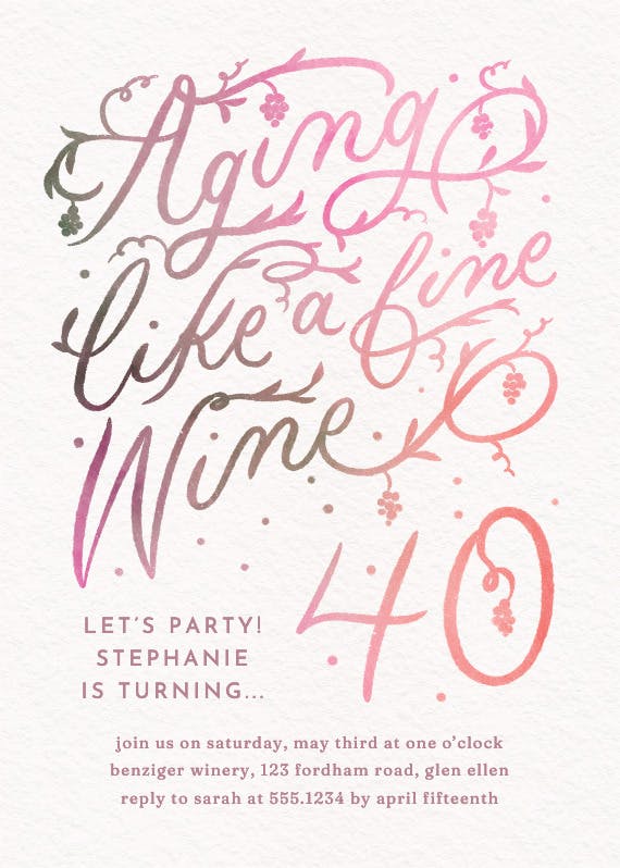 Aging well hand lettered 40 - birthday invitation