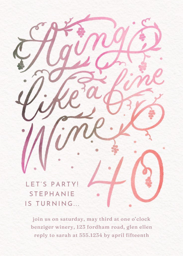 Aging well hand lettered 40 - birthday invitation