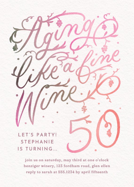 Aging well hand lettered 50 - birthday invitation