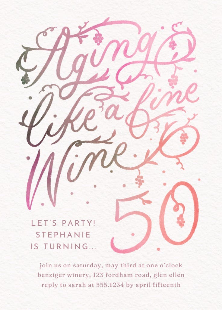 Aging well hand lettered 50 - birthday invitation