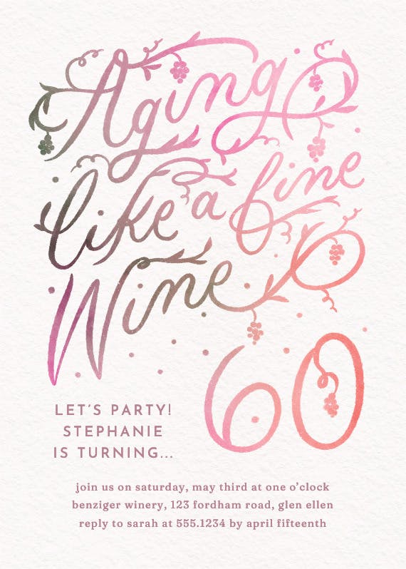 Aging well hand lettered 60 - birthday invitation