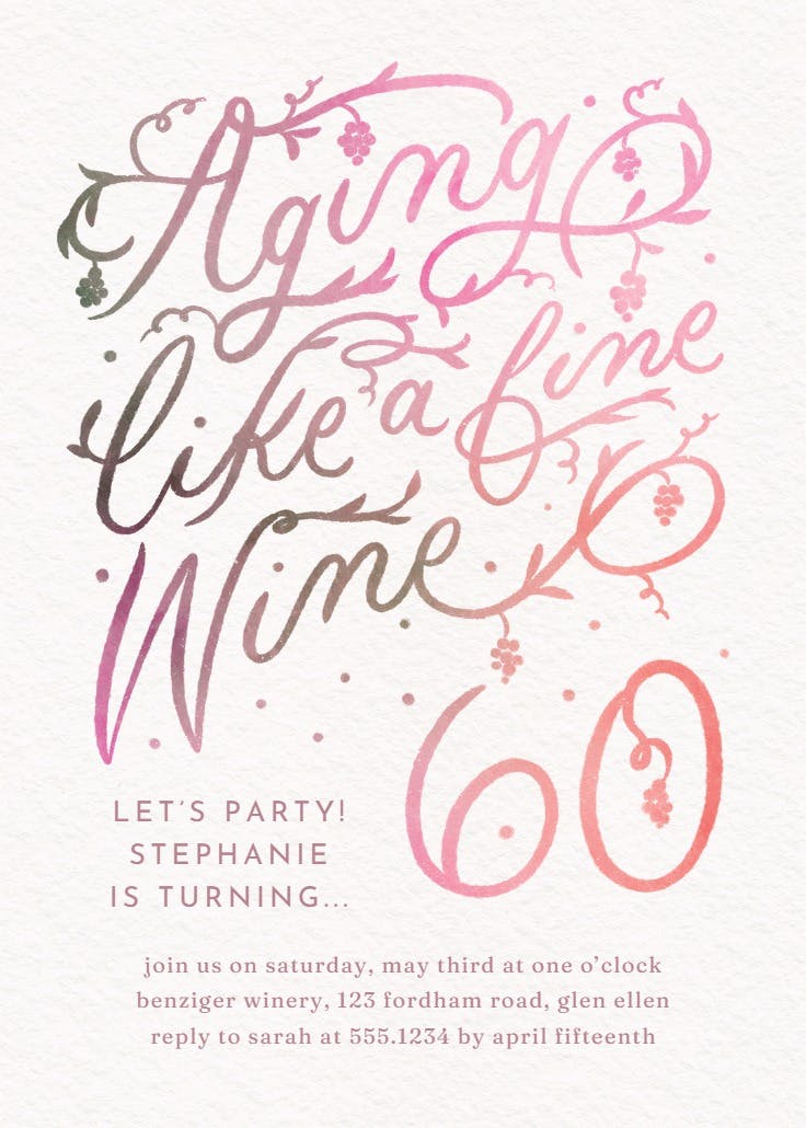 Aging well hand lettered 60 - birthday invitation