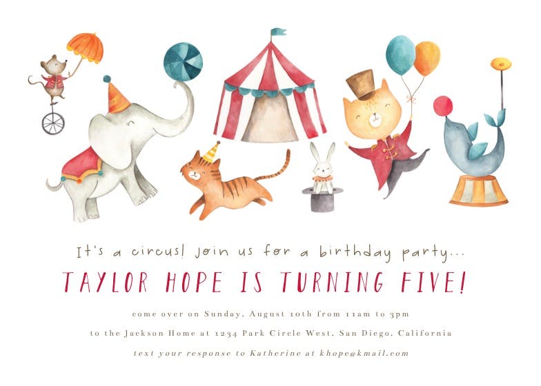 Animal circus -  invitación de cumpleaños