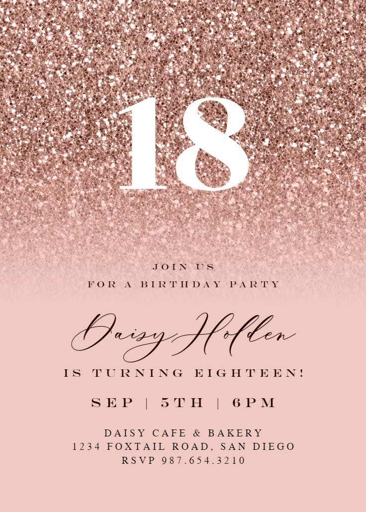 Big number rosed glitter - birthday invitation