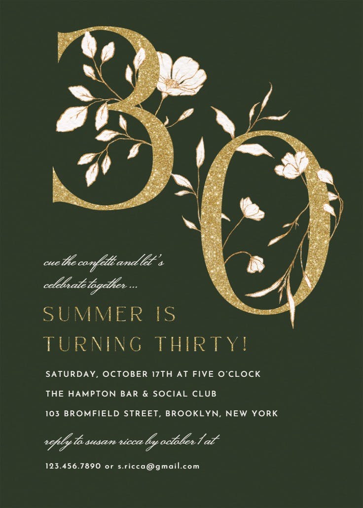 Blooming years 30 - invitación de cumpleaños