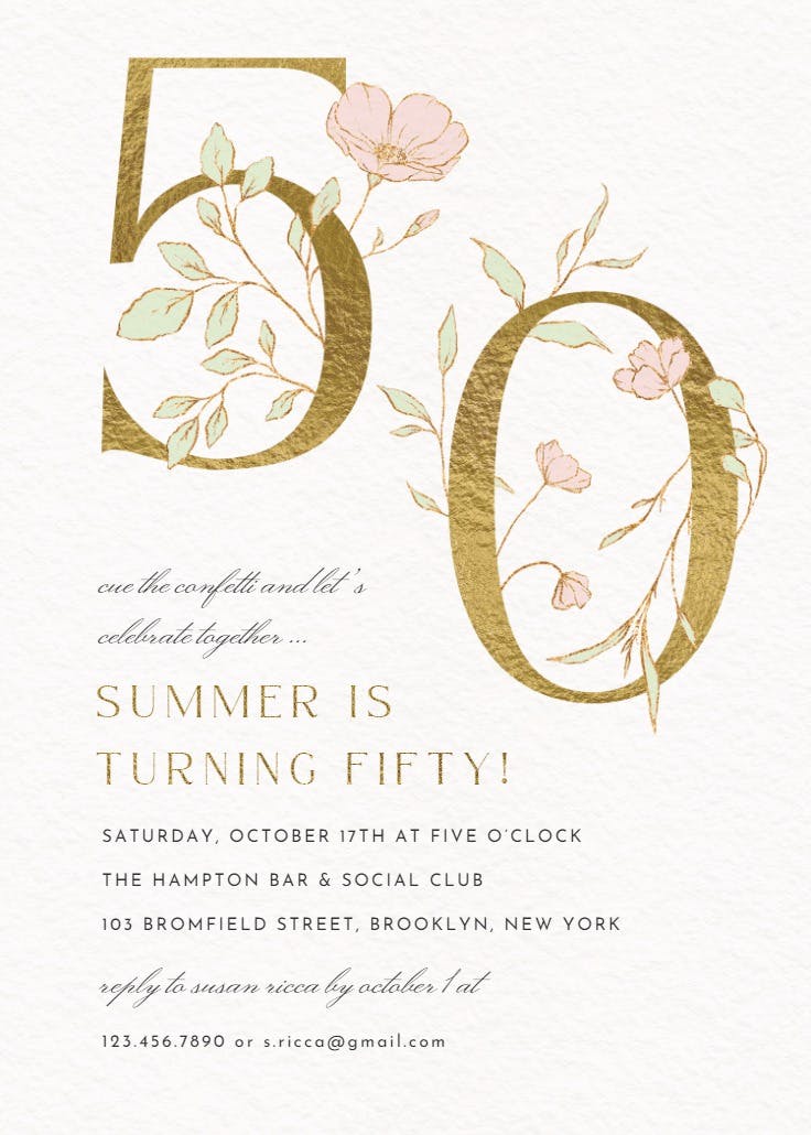 Blooming years 50 - birthday invitation