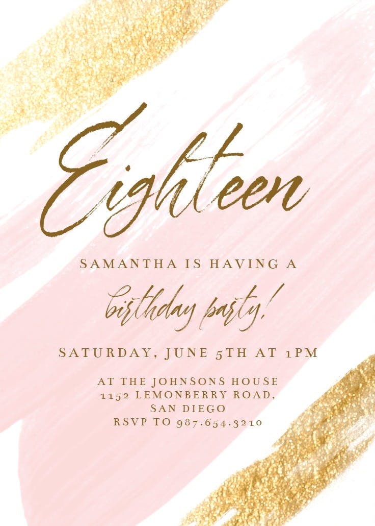 Blush gold brush - birthday invitation