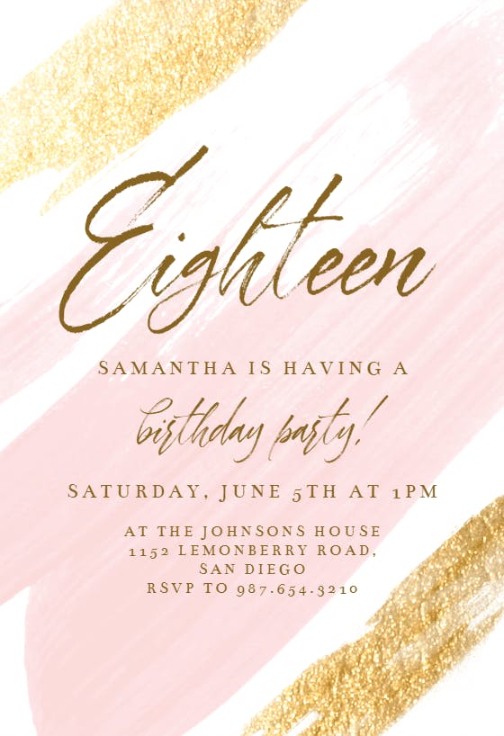 Blush gold brush - birthday invitation