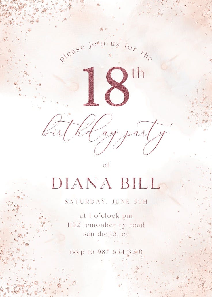 Blush gold glitters - birthday invitation