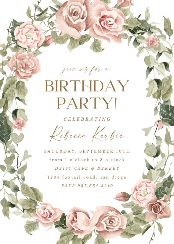 Boho rose dusty pink - birthday invitation