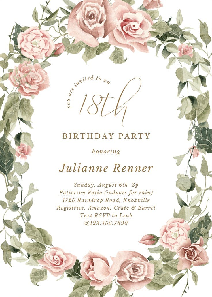 Boho rose dusty pink - birthday invitation