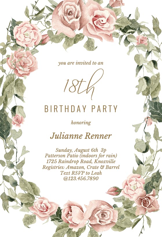 Boho rose dusty pink - birthday invitation