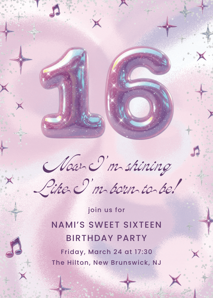 Born to shine 16 - invitación de cumpleaños