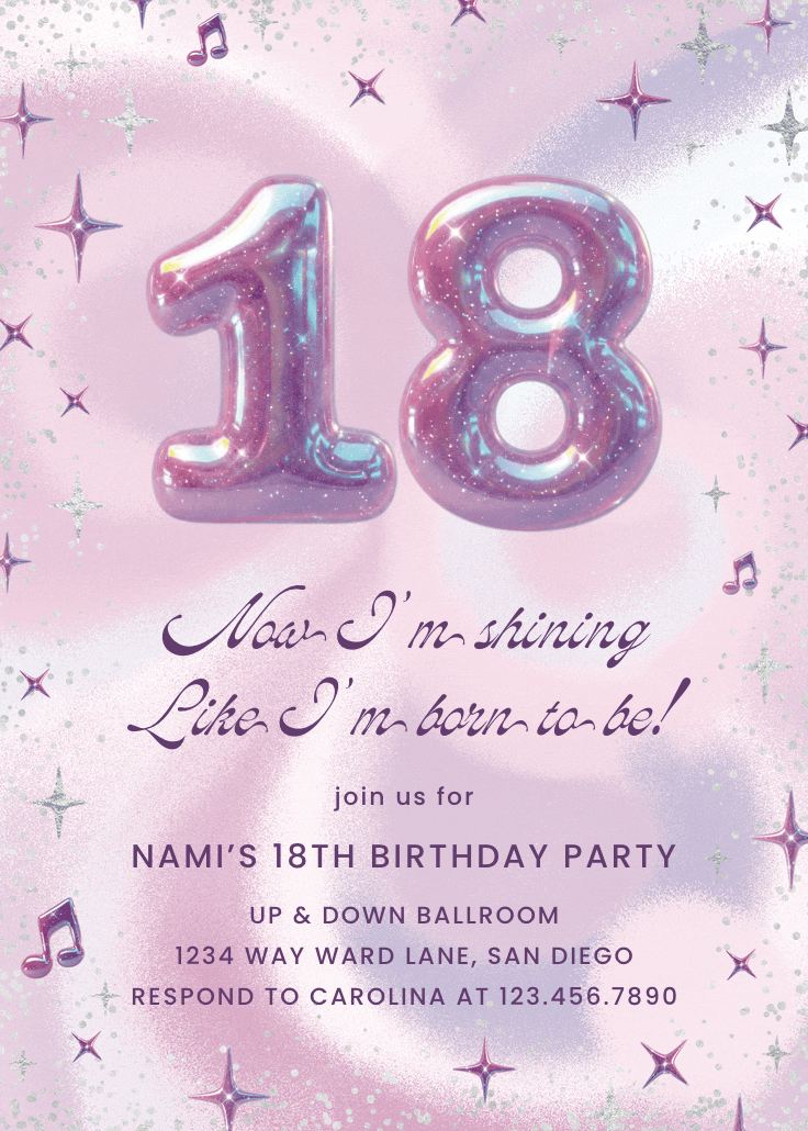 Born to shine 18 - invitación de cumpleaños