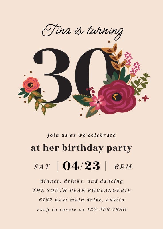 Botanical milestone 30 - invitación de cumpleaños