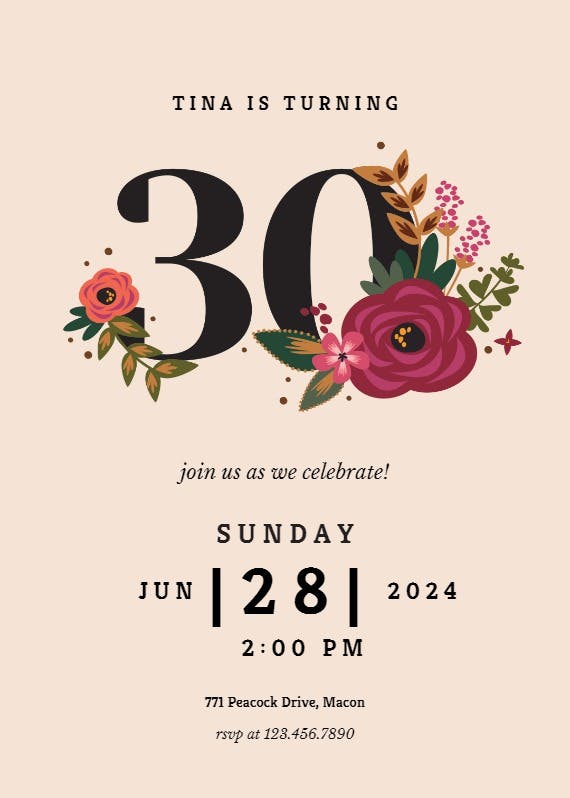 Botanical milestone 30 -  invitación de cumpleaños