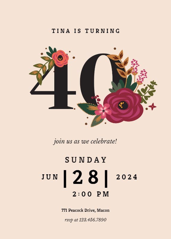 Botanical milestone 40 -  invitación de cumpleaños