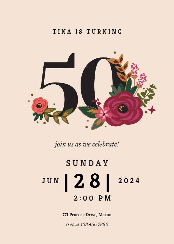 Botanical milestone 50 -  invitación de cumpleaños
