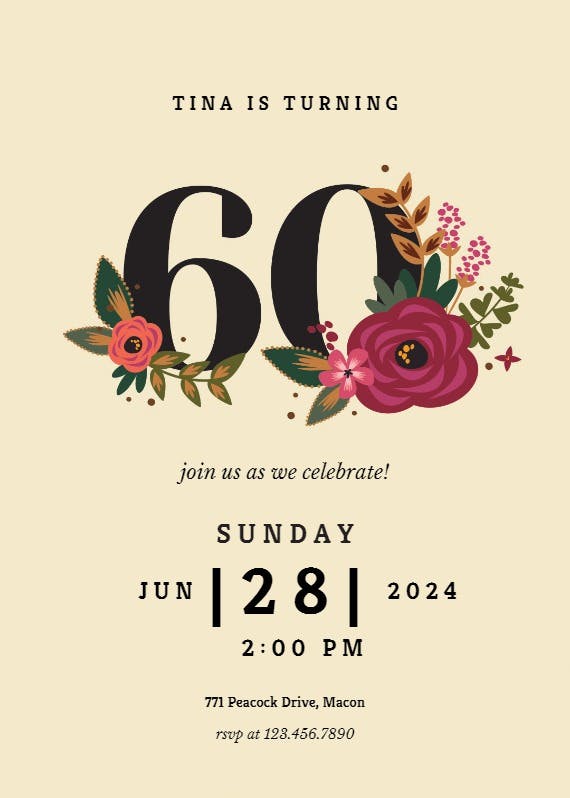 Botanical milestone 60 - birthday invitation