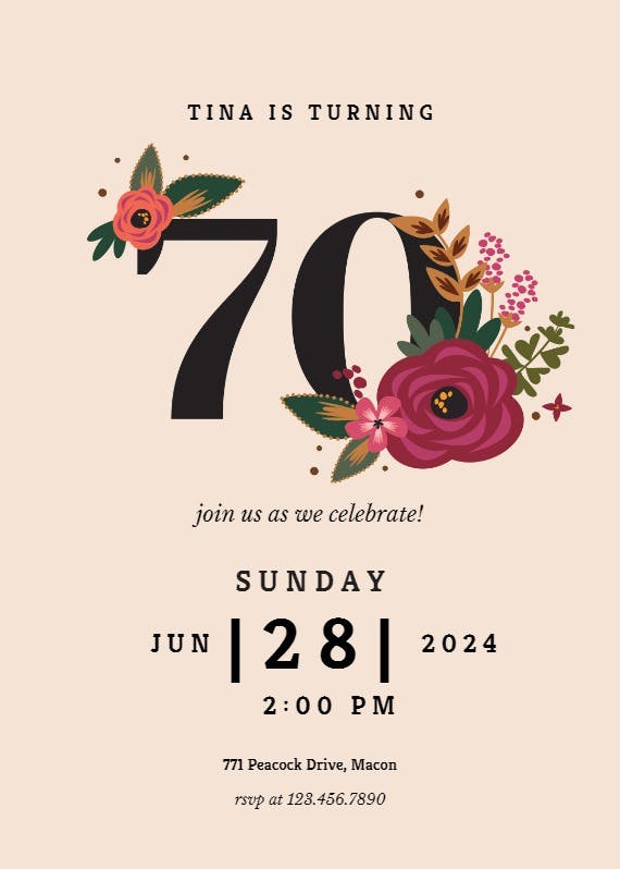 Botanical milestone 70 -  invitación de cumpleaños