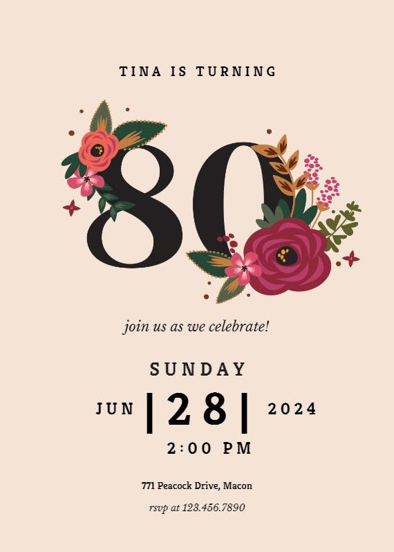 Botanical milestone 80 -  invitación de cumpleaños