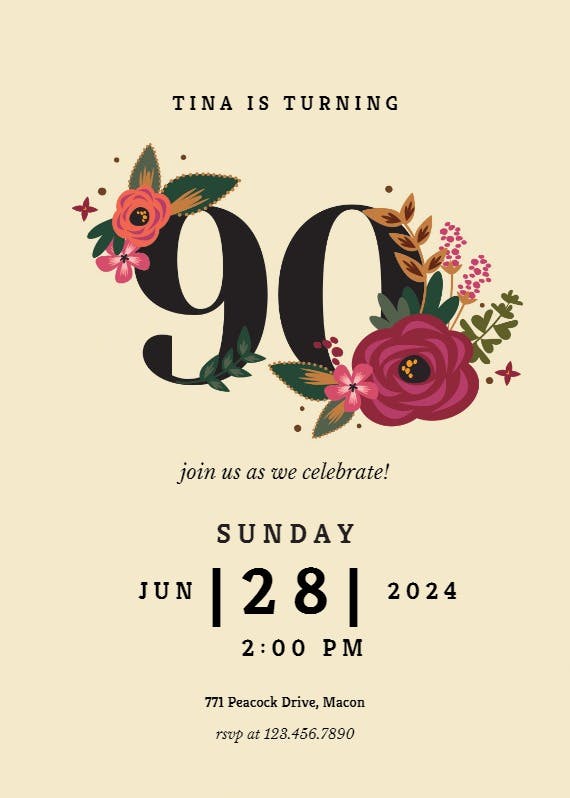 Botanical milestone 90 -  invitación de cumpleaños