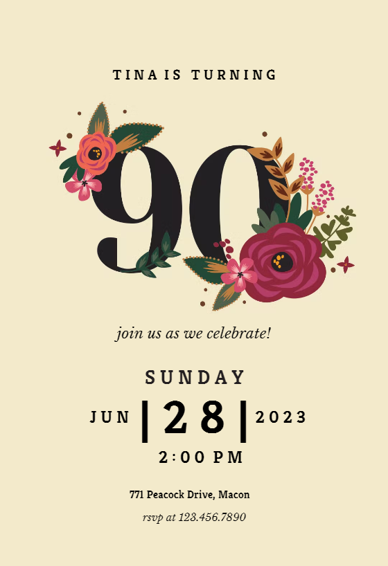 90th birthday invitation clipart