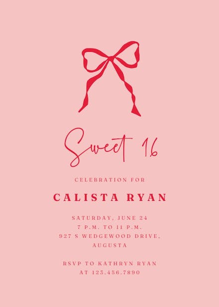 Bow-tifully sixteen - sweet 16 invitation