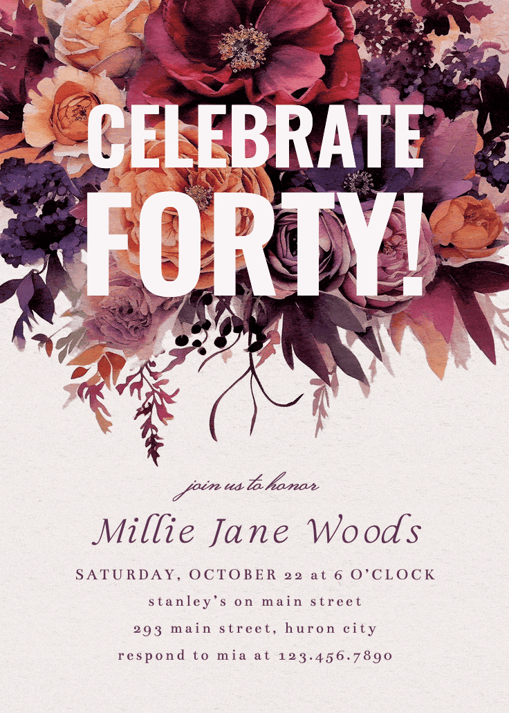 Burgundy bouquet 40 -  invitación de cumpleaños