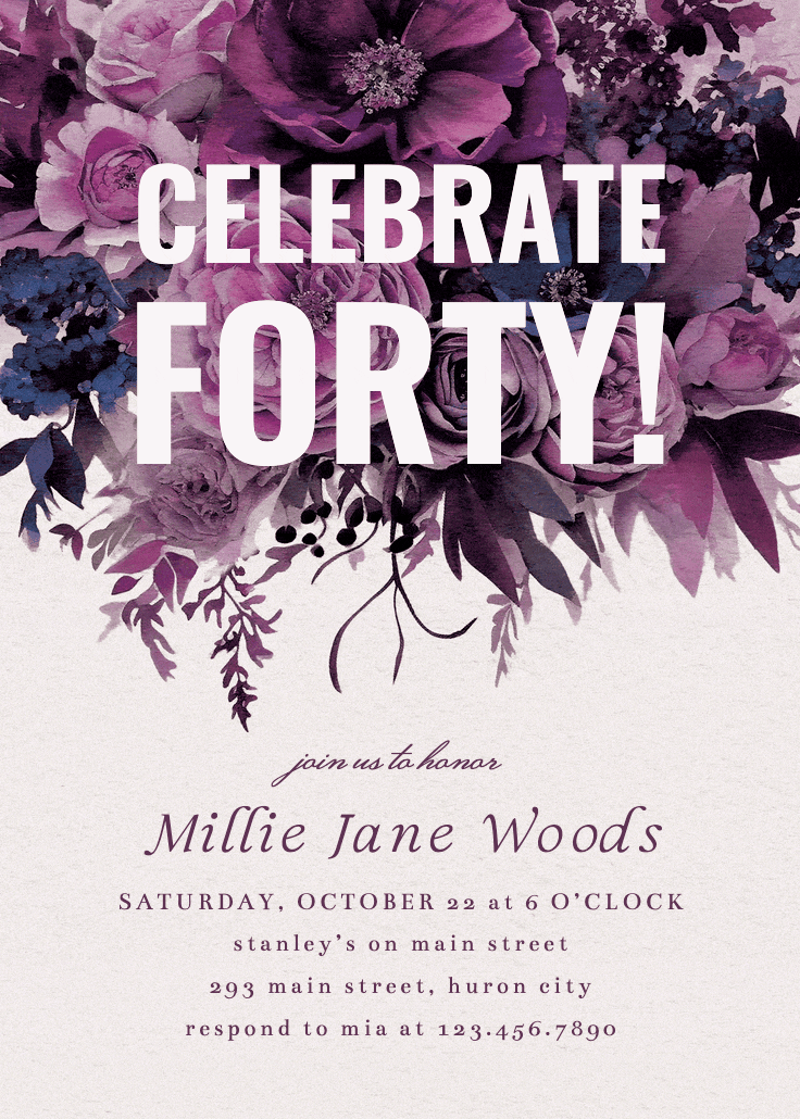 Burgundy bouquet 40 -  invitación de cumpleaños