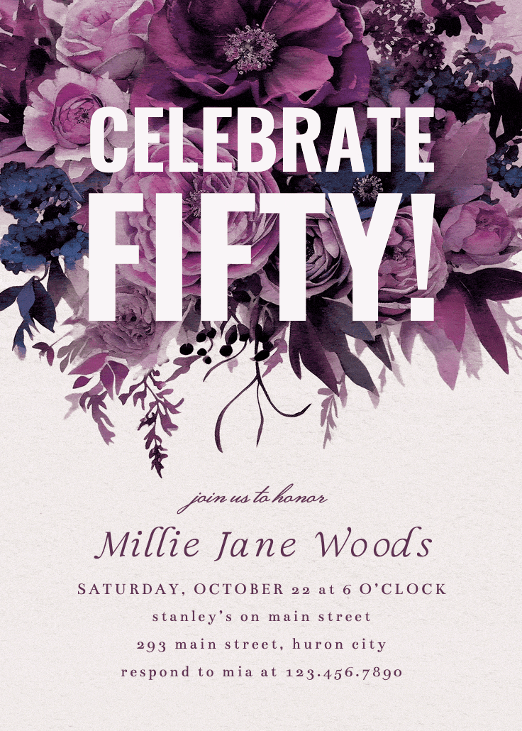 Burgundy bouquet 50 - invitación de cumpleaños
