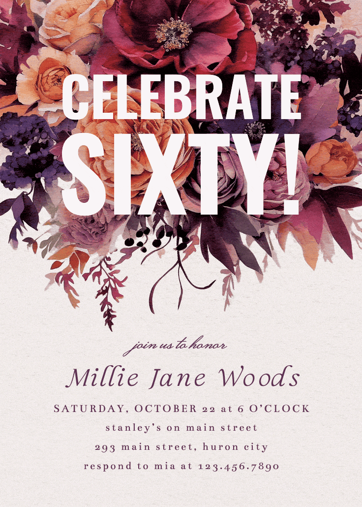 Burgundy bouquet 60 - invitación de cumpleaños