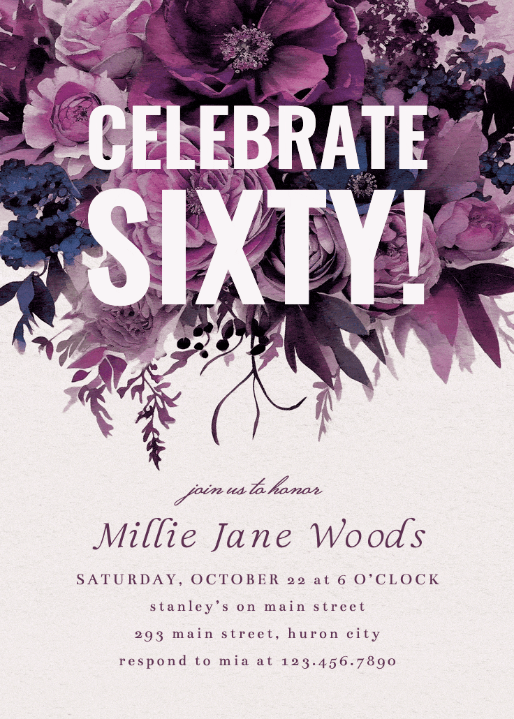 Burgundy bouquet 60 - invitación de cumpleaños