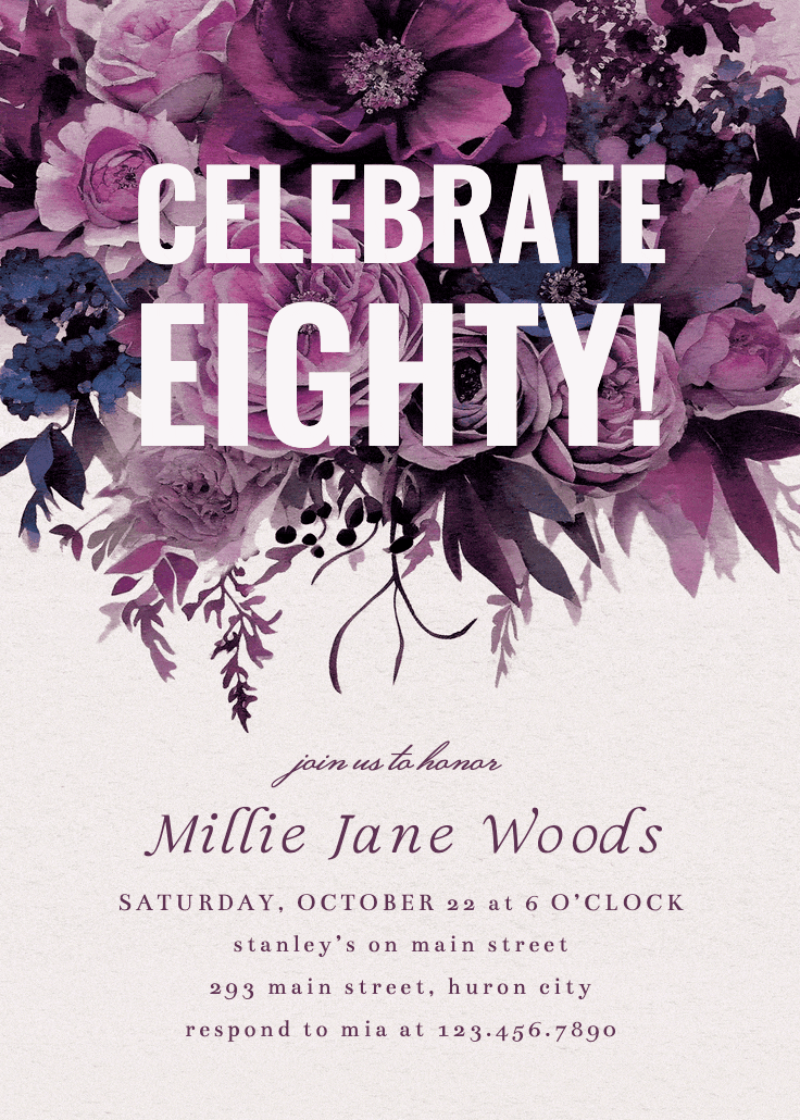 Burgundy bouquet 80 - birthday invitation