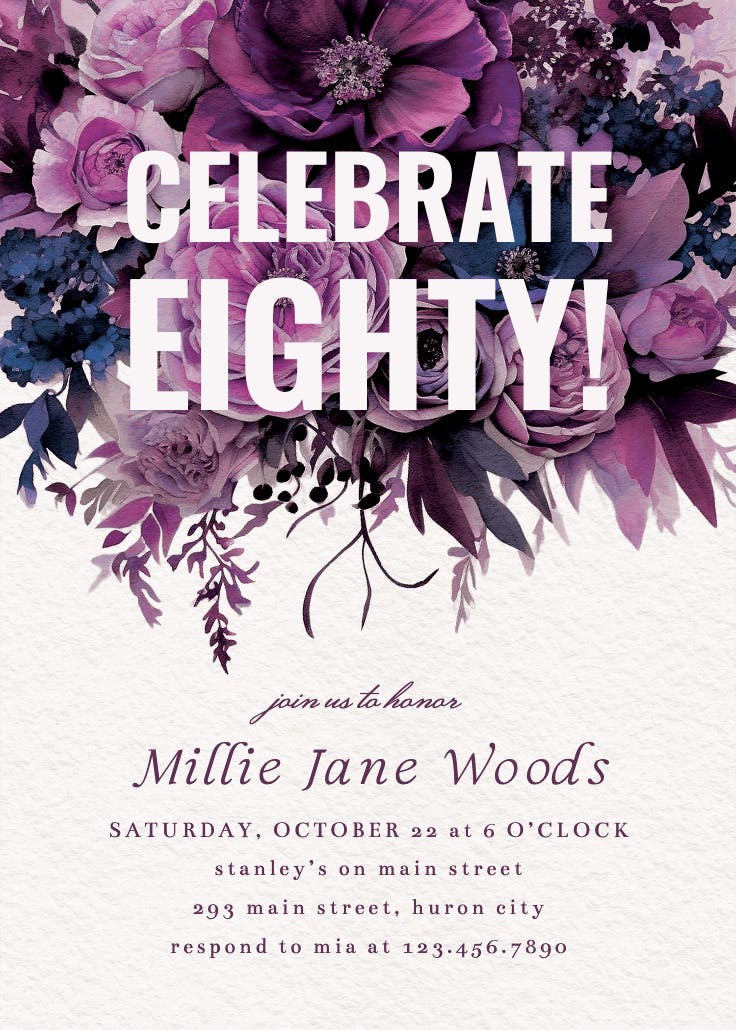 Burgundy bouquet 80 - invitación de cumpleaños