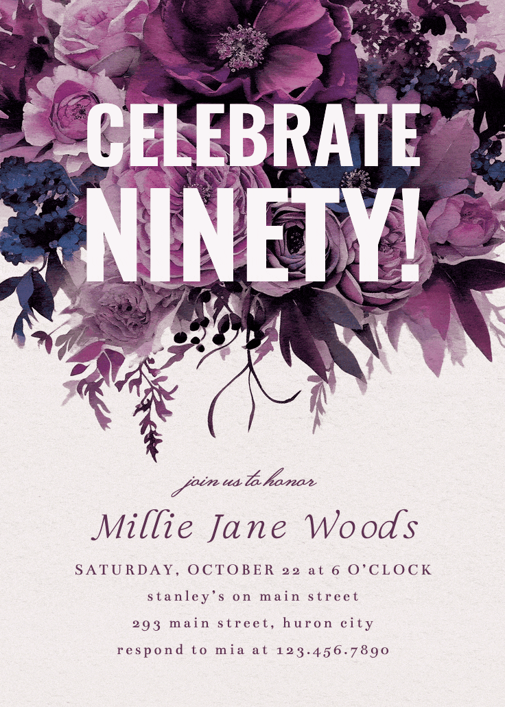 Burgundy bouquet 90 - invitación de cumpleaños