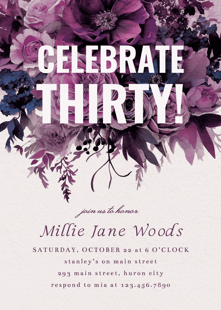 Burgundy bouquet30 - invitación de cumpleaños