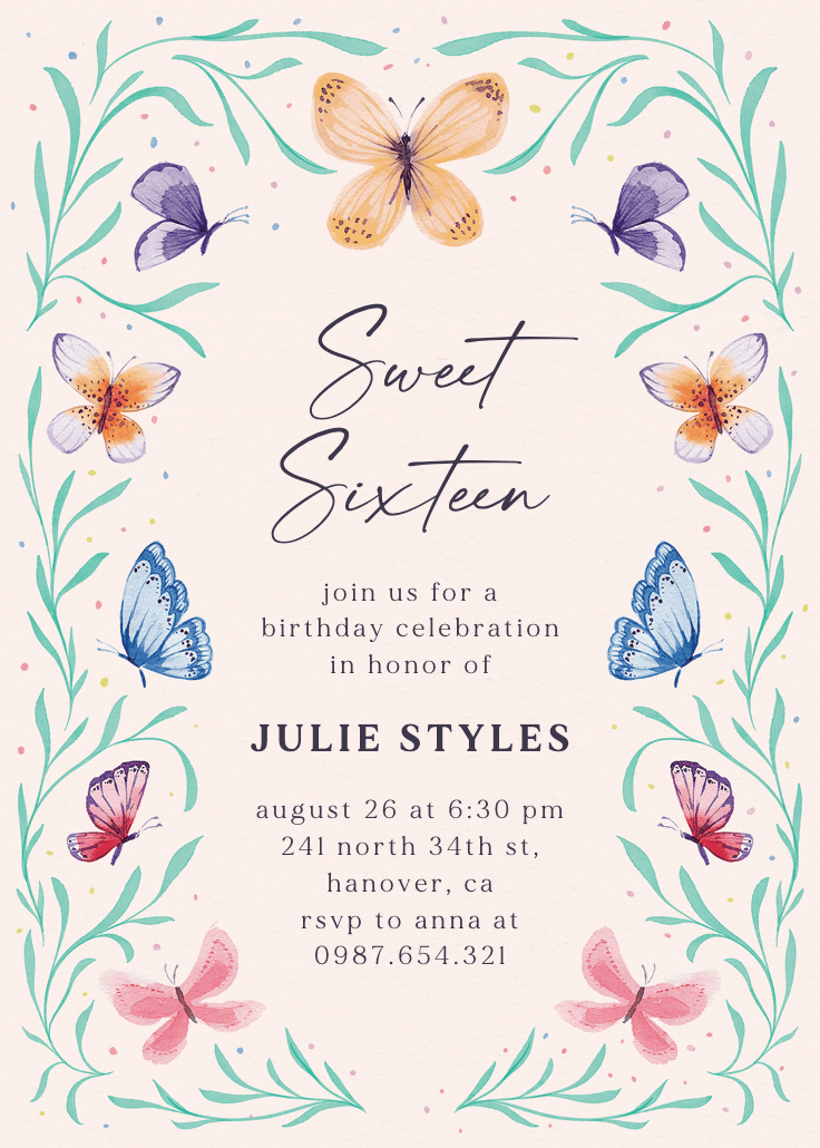 Butterfly garden - invitación de cumpleaños
