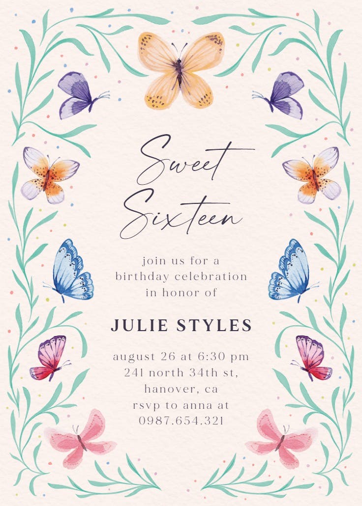 Butterfly garden - invitación de cumpleaños