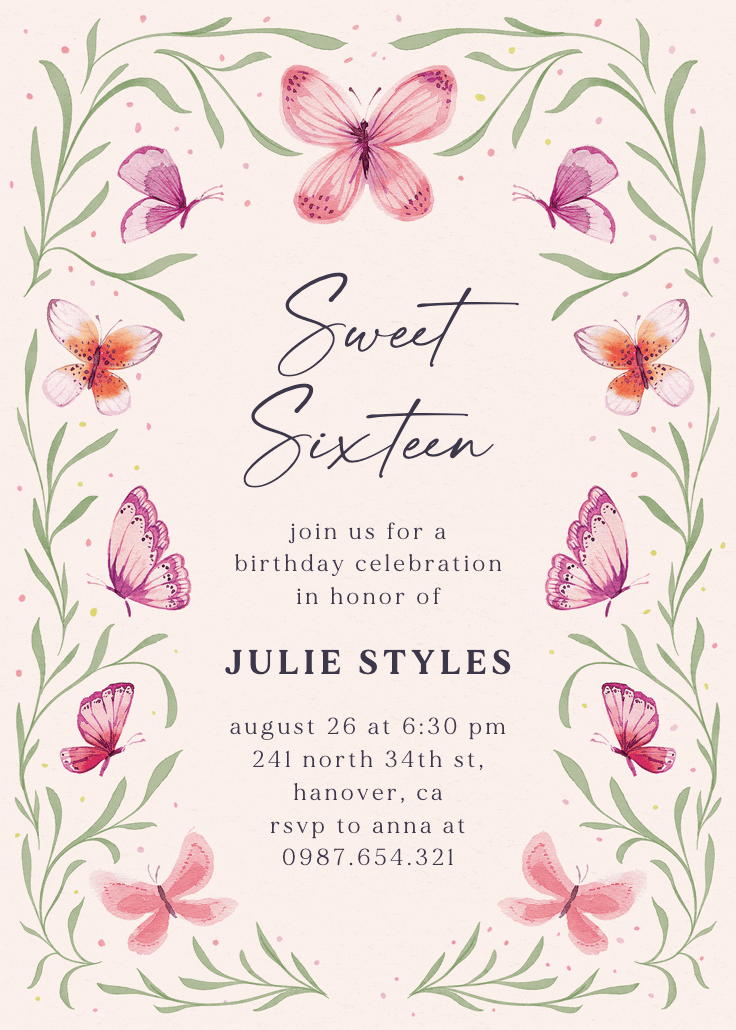Butterfly garden - invitación de cumpleaños