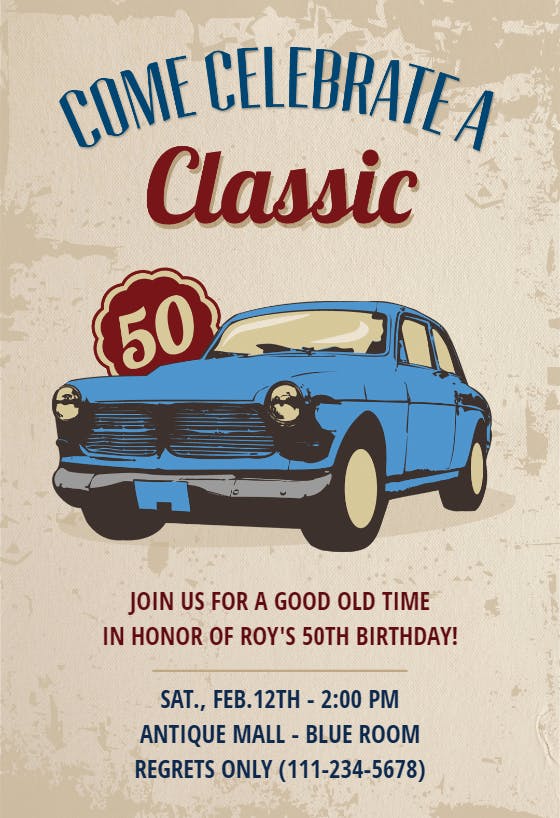 Car classic 50th birthday -  invitación de cumpleaños